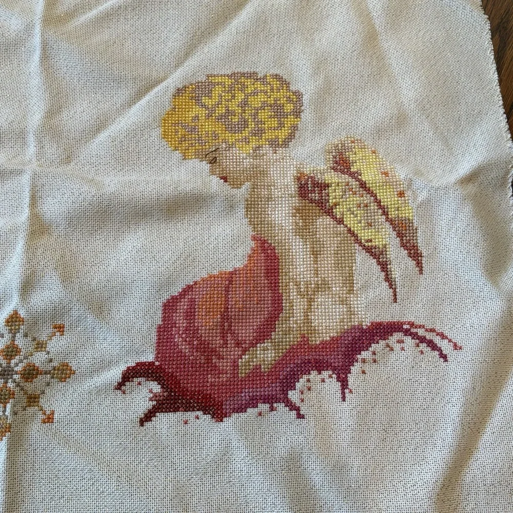 Finished Needlepoint Panel 2 Angels Cherubs Romantic Fantasy NEW‎